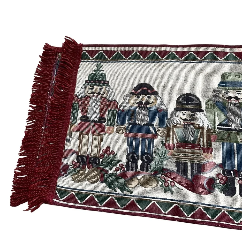 Nutcracker Tapestry Christmas Table Runner 80” x 12.5”Fringe Tabletop Decoration
